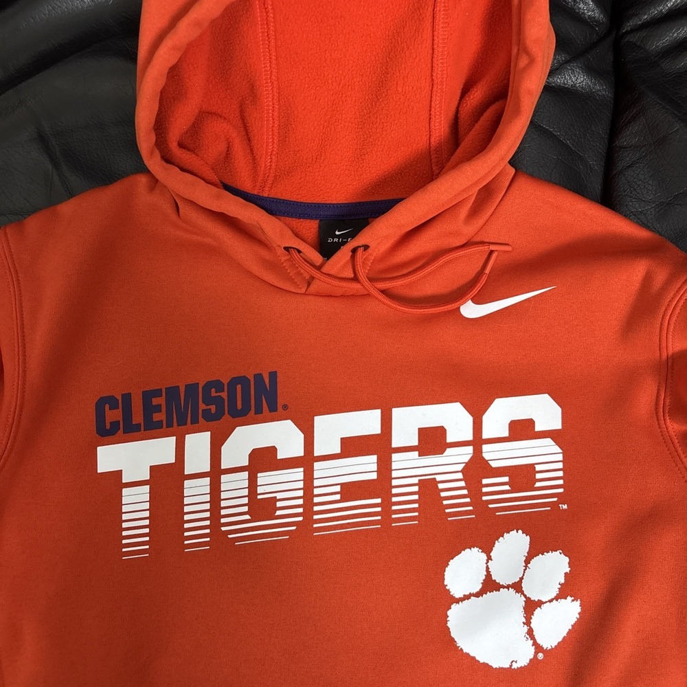 Nike Clemson Tigers Hoodie Long Sleeve Men's Dri-FIT Orange On Field Medium